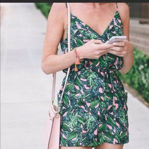 Topshop Leaf Print Pink/Green Belted Romper Size 4